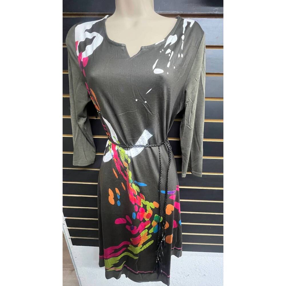 NEW MICHAEL K women's belted beauty jersey dress in meadow grey